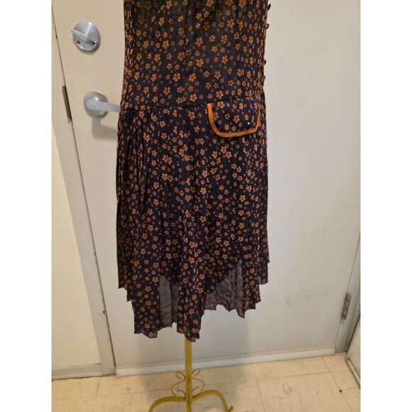 Vintage Sleeveless Women's Dress Brown Floral Pleated Skirt Size S - Picture 16 of 16